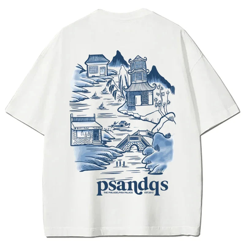 photo of white t-shirt printed with "psandqs"
