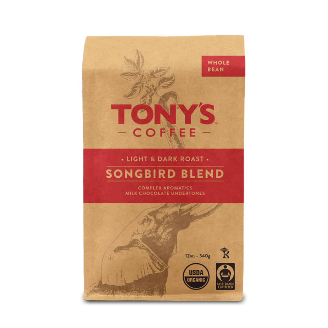 bag of Tony's coffee Songbird Blend