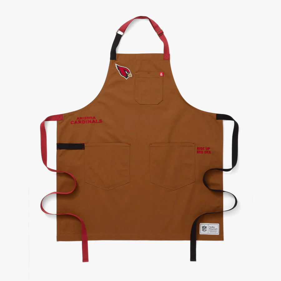 clay colored apron for Arizona fans with logo and "rise up red sea" embroidered on side with mascot