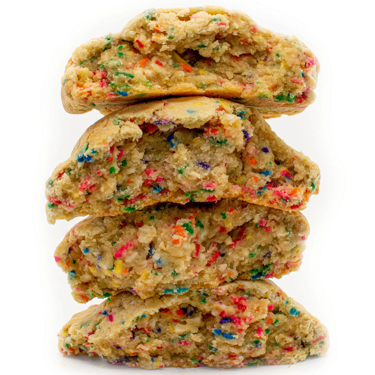 Four cookies with sprinkles stacked on top of each other