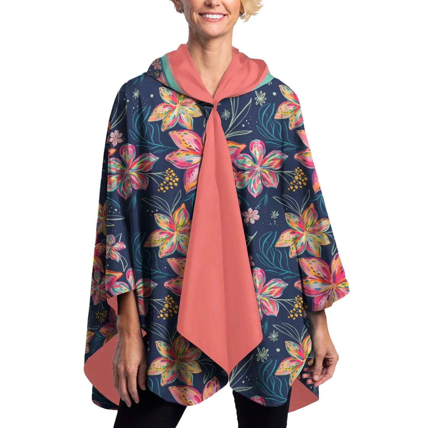 gifts for her, front view of floral of poncho