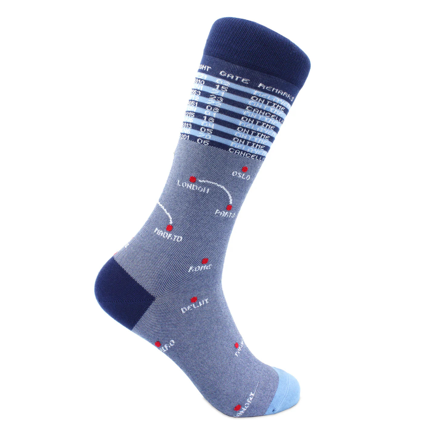 gift for travelers socks depicting gates and destinations and status