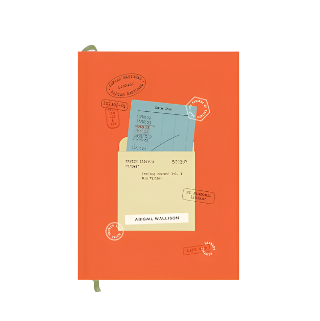 reading journal with a cover that resembles a library book page