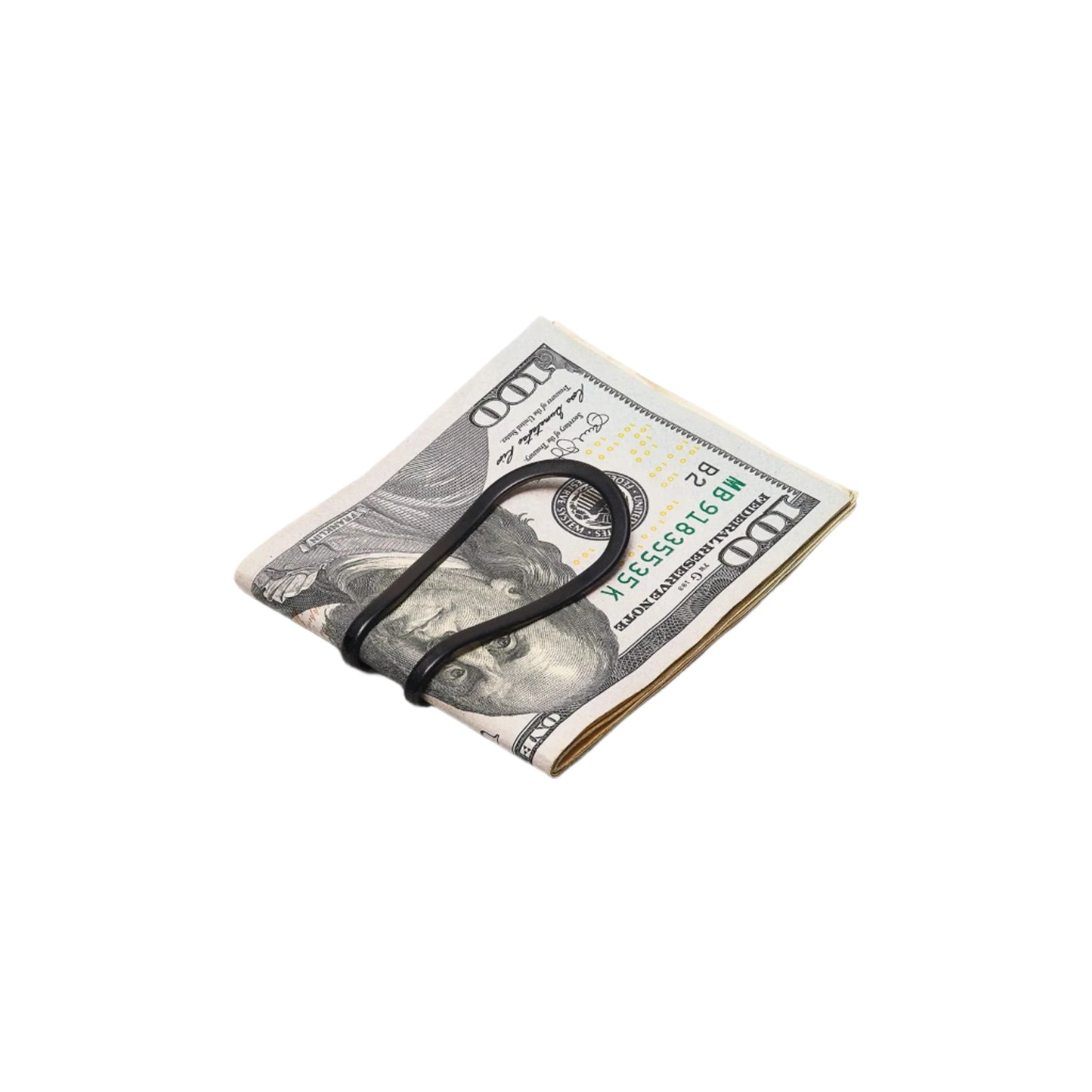 black money clip holding $100 bills