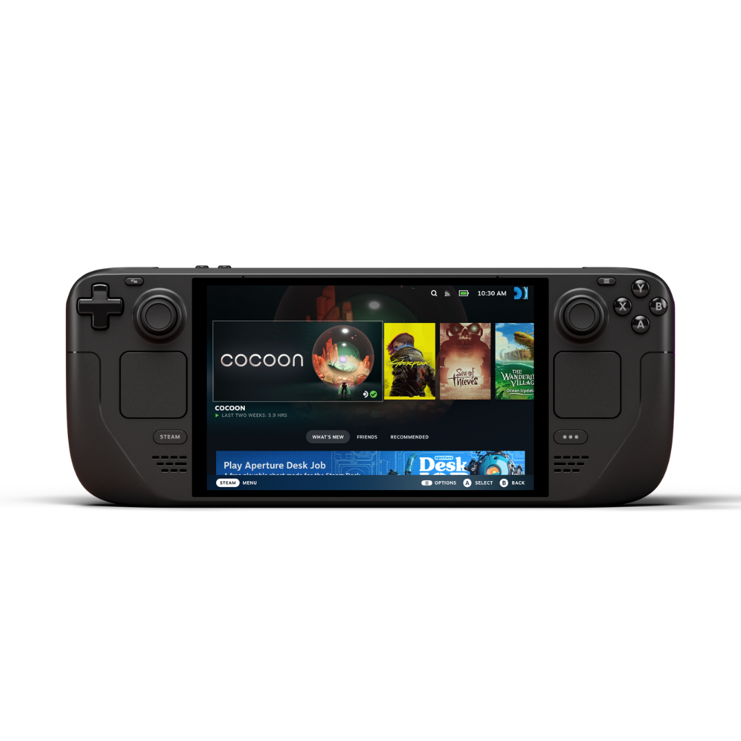 Steam deck console against white background