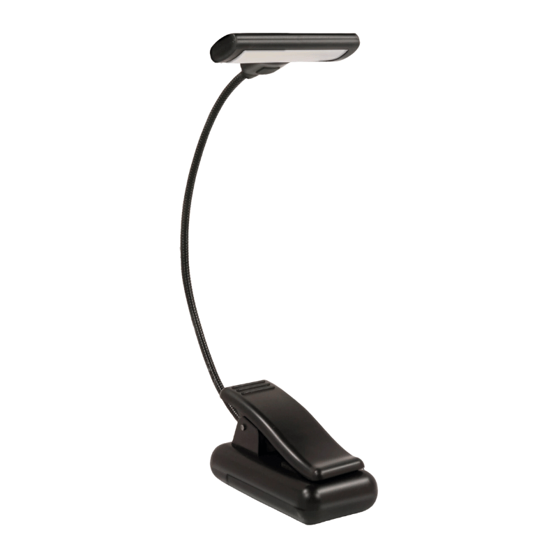 close-up of the reading light standing on a flat surface showing the clip-on feature