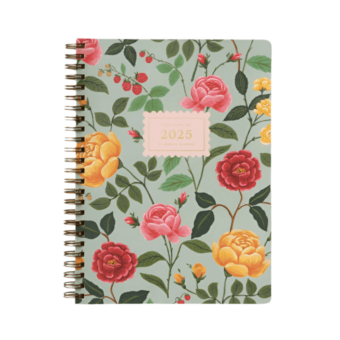 front of annual planner with colorful roses