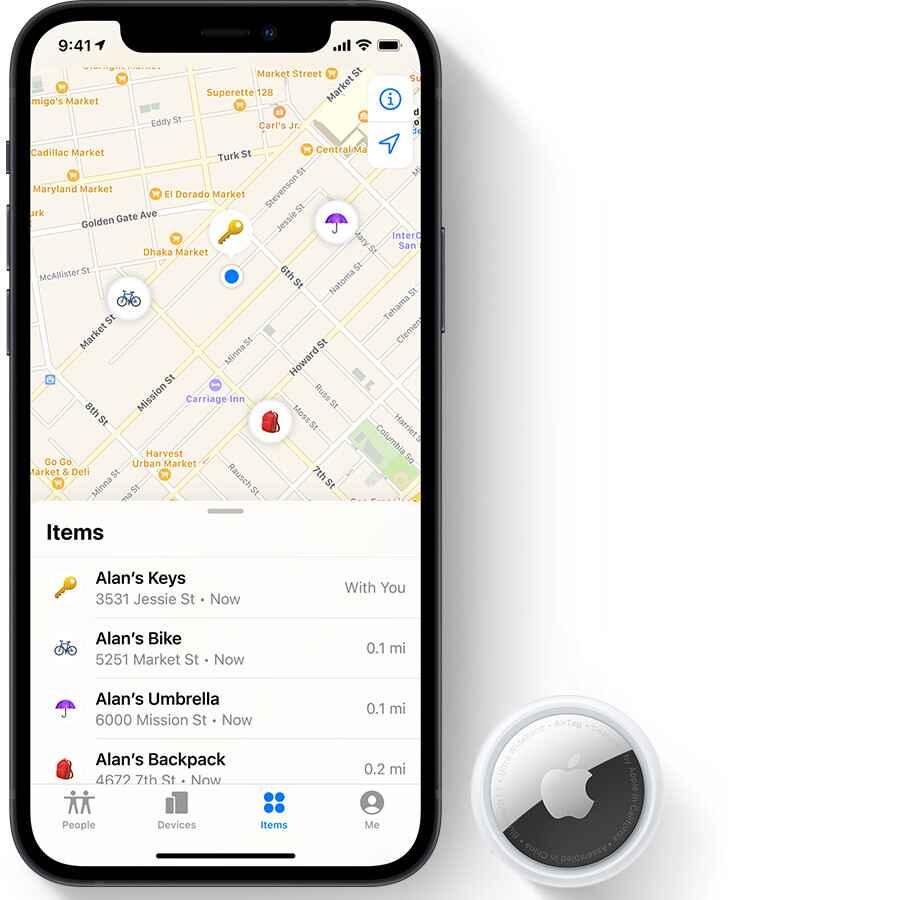 apple air tag with find my map opened