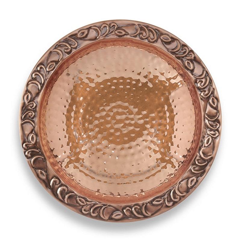 hammered copper bird bath with leaf design