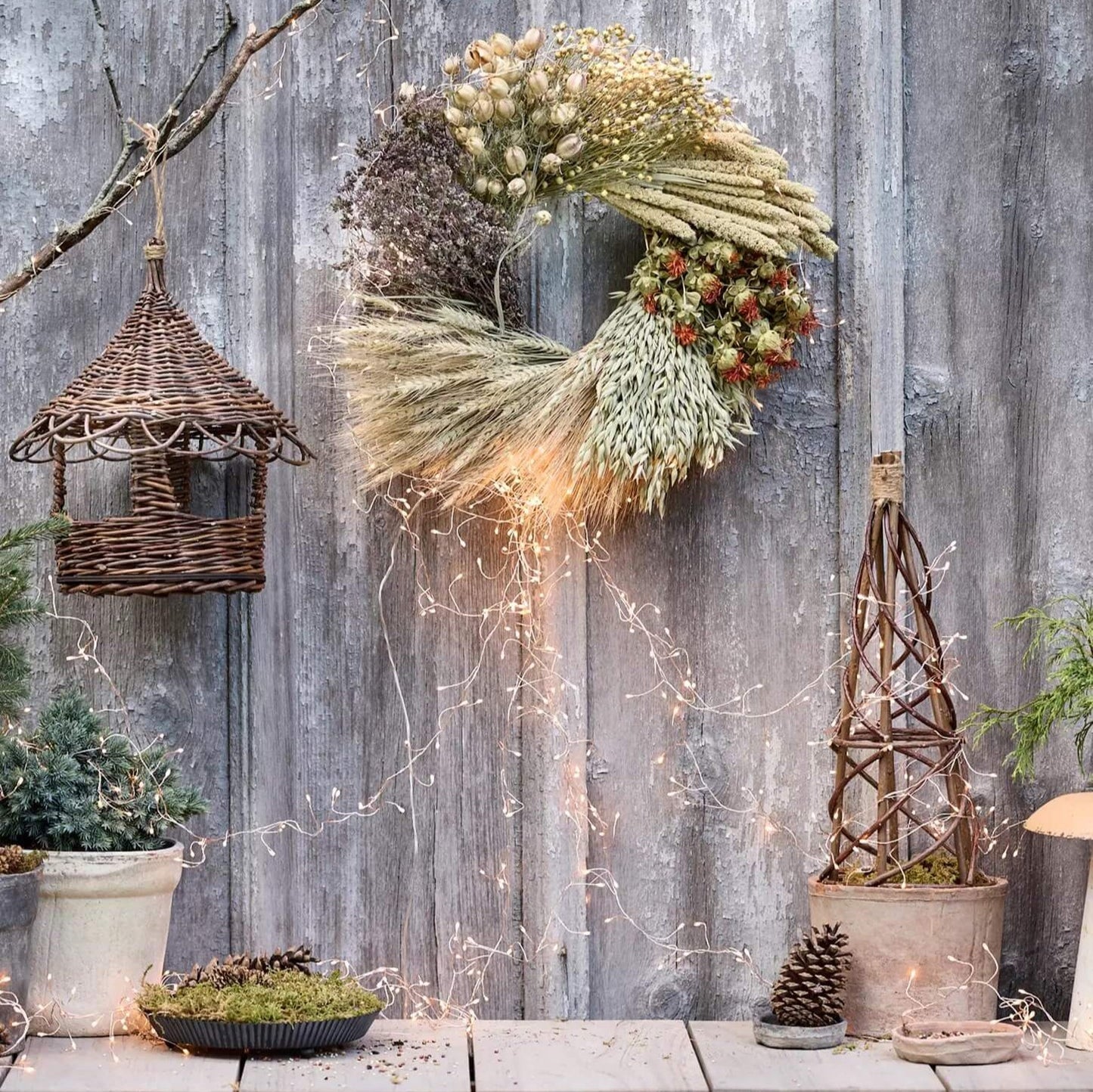 Wreath with dried food and nesting materials