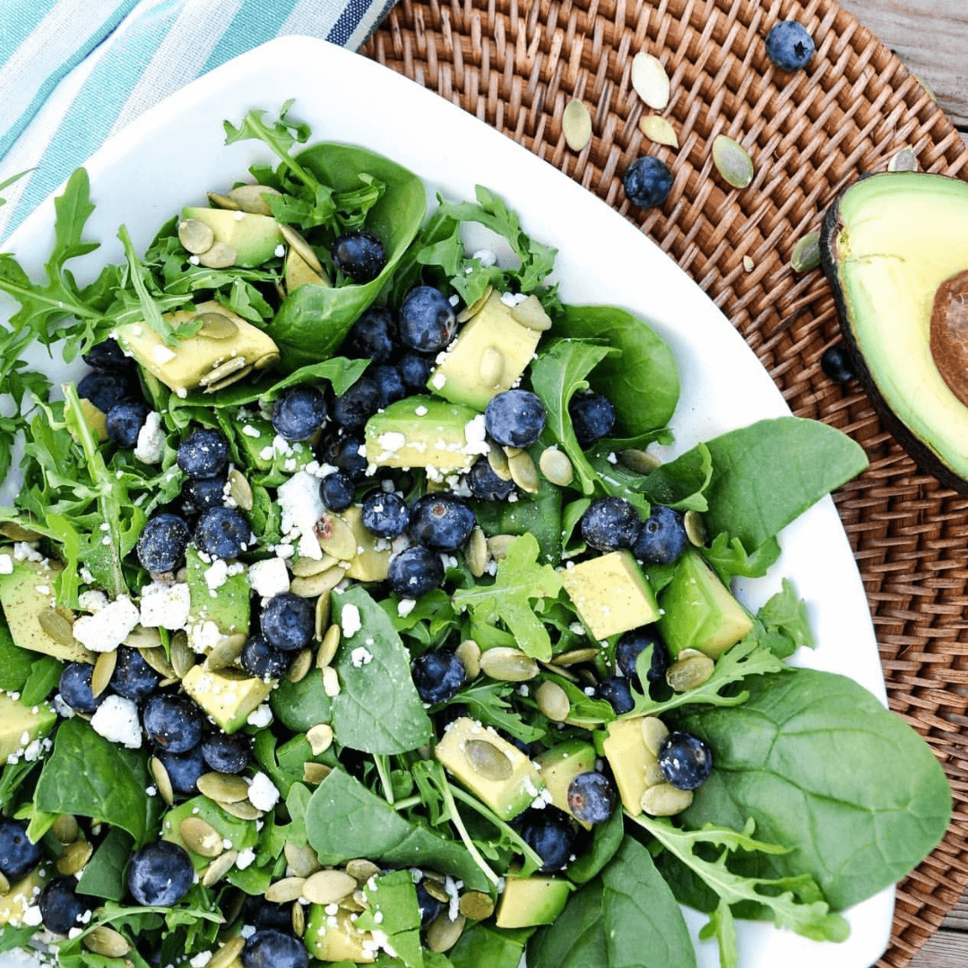 blueberry avocado argula spinach salad