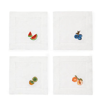 set of four cocktail napkins watermelon, blueberries, kiwi, peach