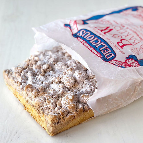 crumb cake in bakery bag