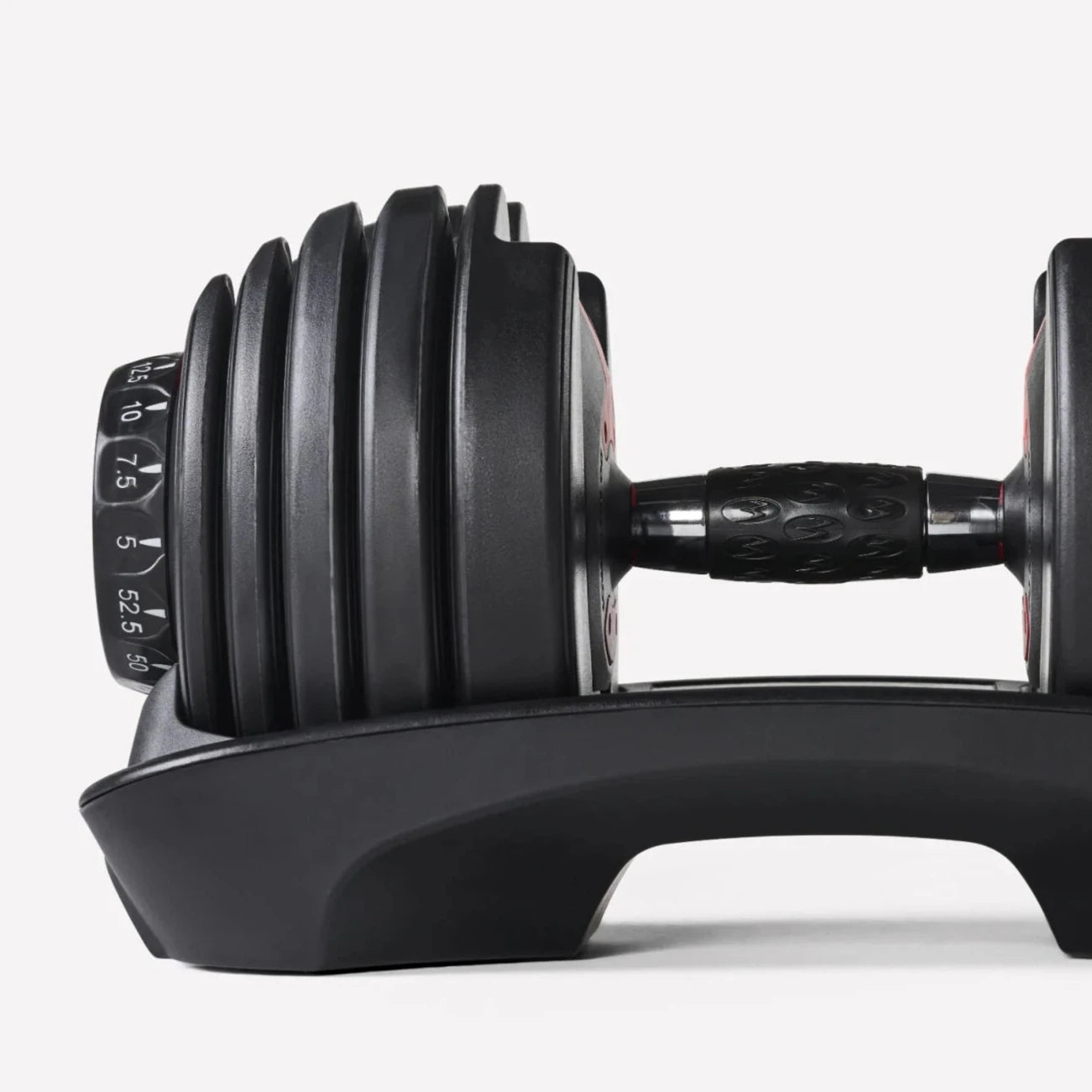 side view of adjustable dumbbells