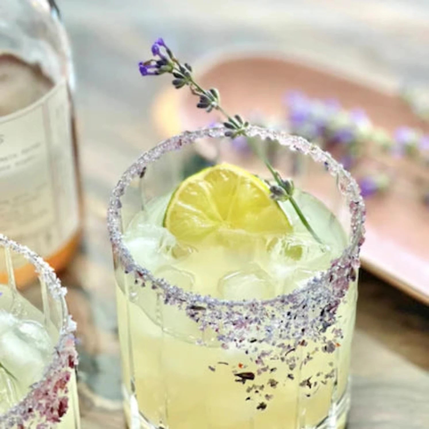 french lavender sugar on cocktail rim