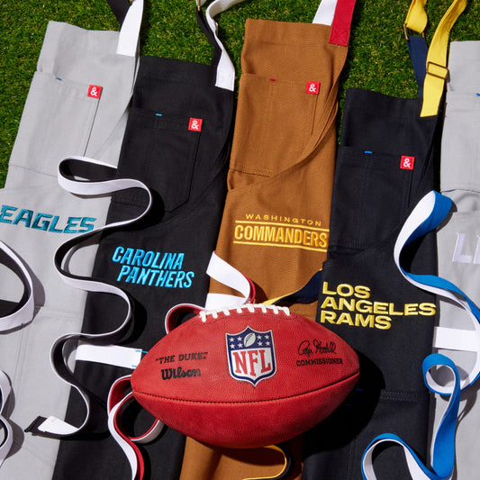 nfl collaboration with small business owner to deliver these craft aprons in honor of their favorite team