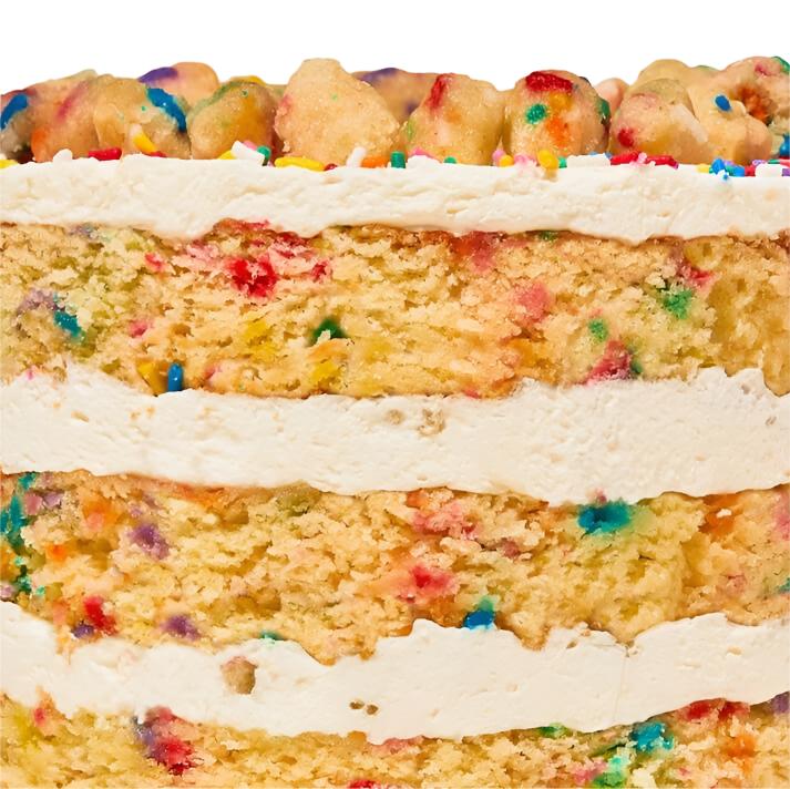 milk bar birthday cake close up funfetti with vanilla icing