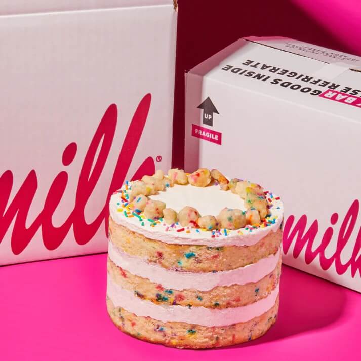 milk bar delivery box white with pink writing