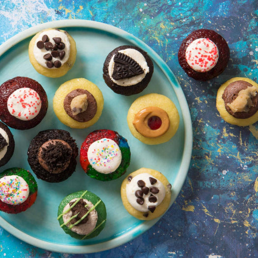 mini cupcakes representing many flavors on plate