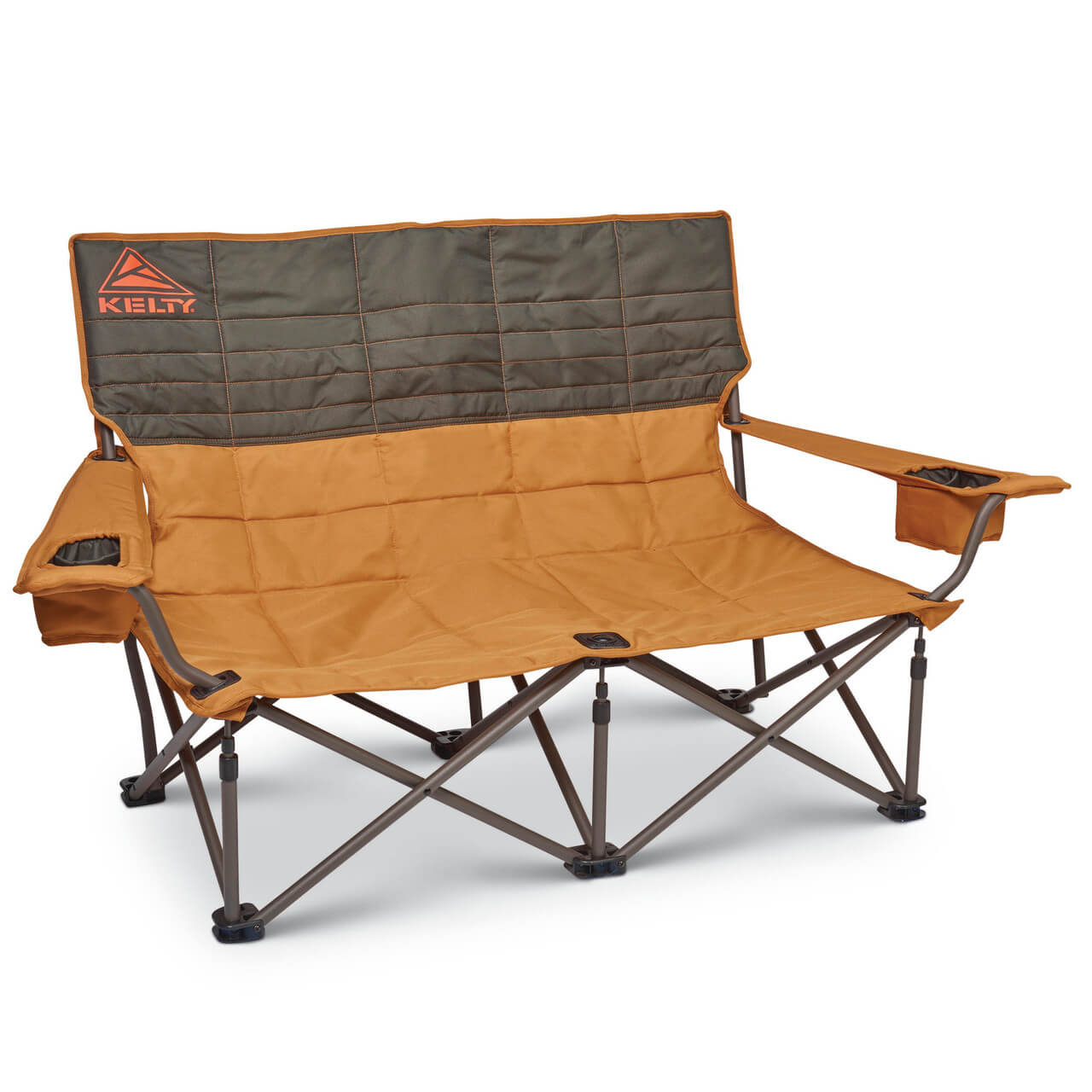 brown and tan two person loveseat outdoor chair