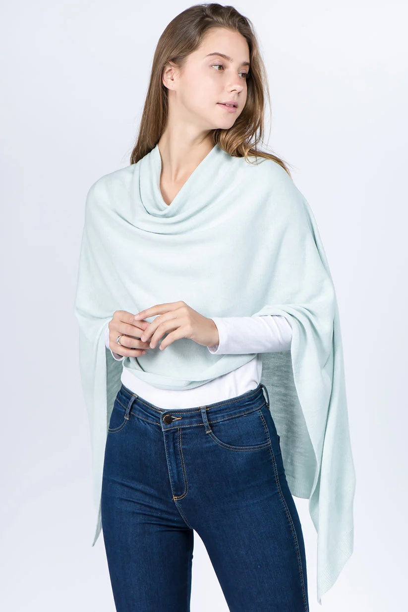 Light blue poncho on model