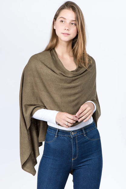 Olive green poncho on model