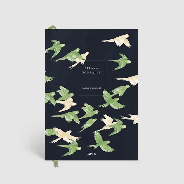 parrots on cover of reading journal