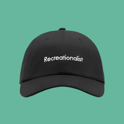 black had with white font that says recreationalist