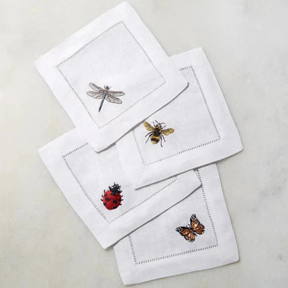 set of four cocktail napkins dragonfly, bumble bee, ladybug, butterfly