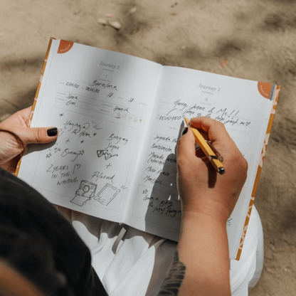 writing about a trip in the travel journal