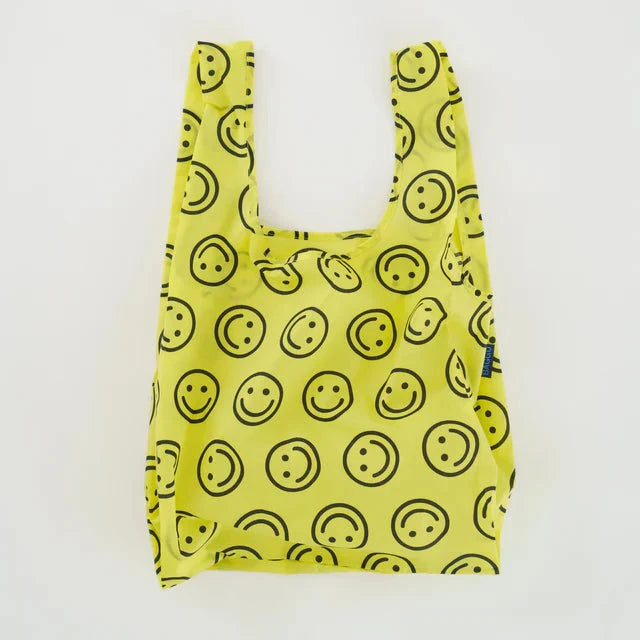 yellow smiley face reusable bag