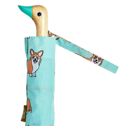 duckead umbrella closed with corgi print