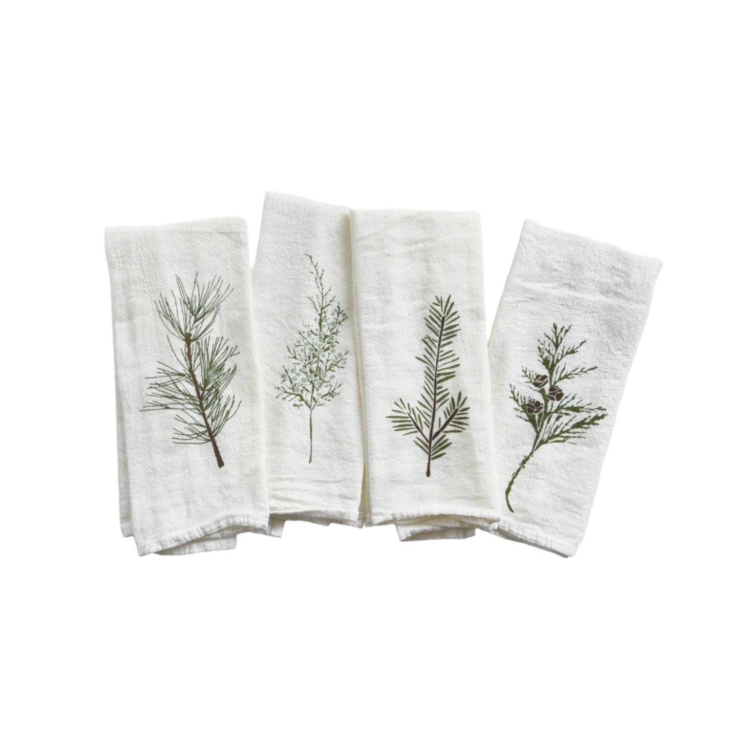 four napkins feature different winter botanicals